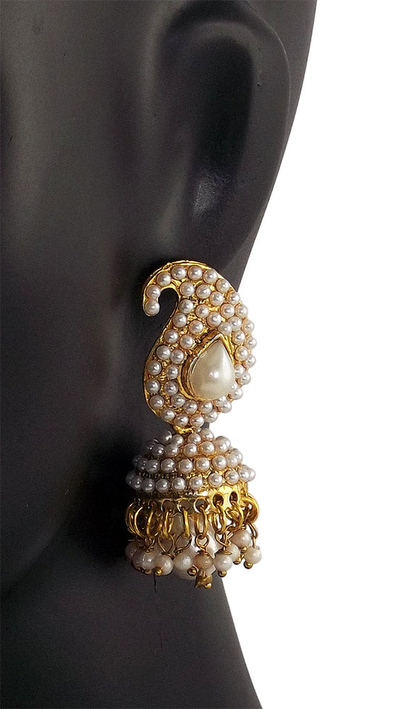 Bollywood Ethnic Fashion Gold Tone Pearl Jhumki Earring Indian Traditional Jewelry
