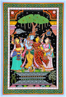 Radha Krishna Accompanied with Two Gopinis