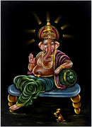 "Seated Lord Vinayaka" Velvet Painting