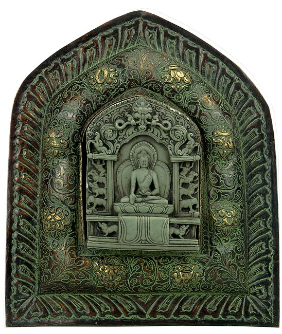 Bhumisparsha Buddha - Brass Wall Plaque 9"