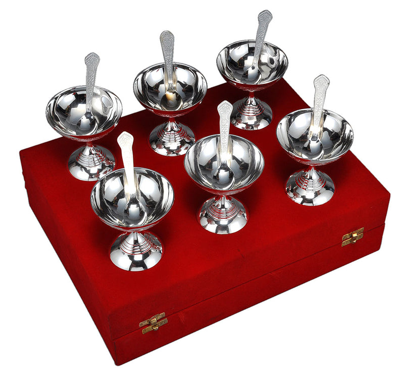 Silver Plated Ice Cream 6 Bowl Set Velvet Box Pack