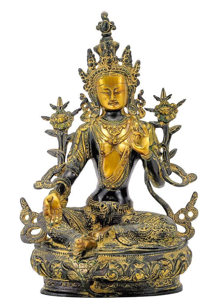 Goddess Green Tara - Brass Sculpture 12.50"