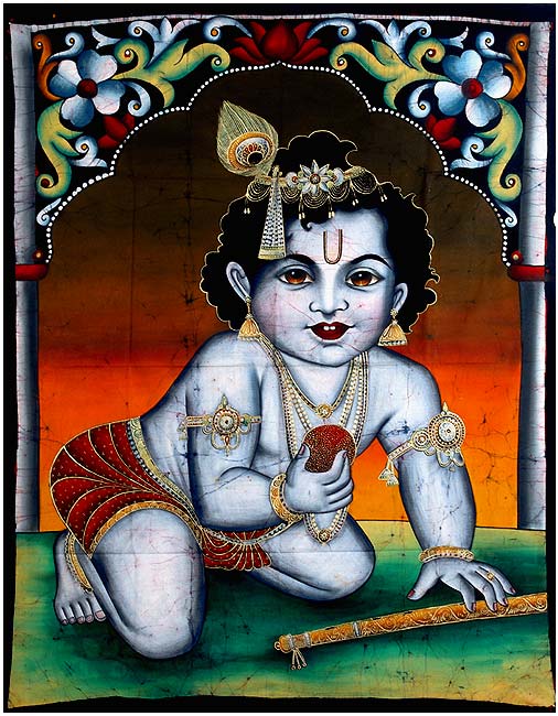 Bala Krishna with Sweet Ball - Batik Painting