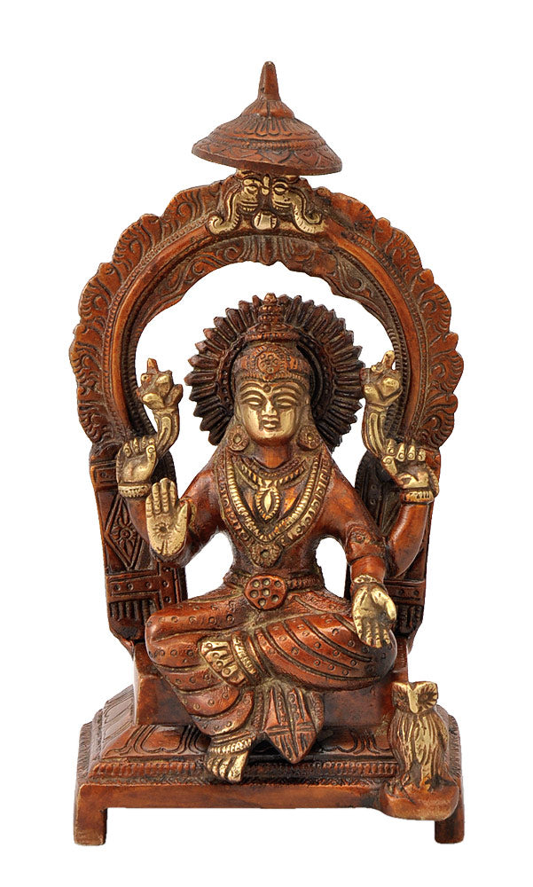 Brass Goddess Lakshmi Seated on Throne