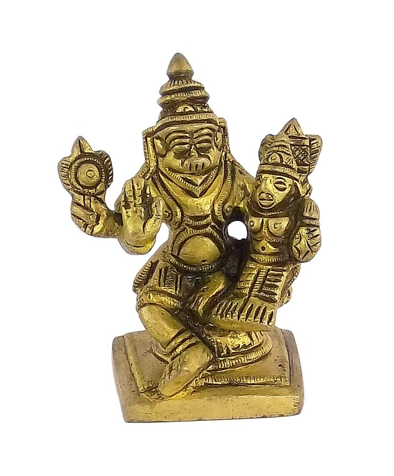 Lord Narsingh and Goddess Lakshmi - Small Brass Statue
