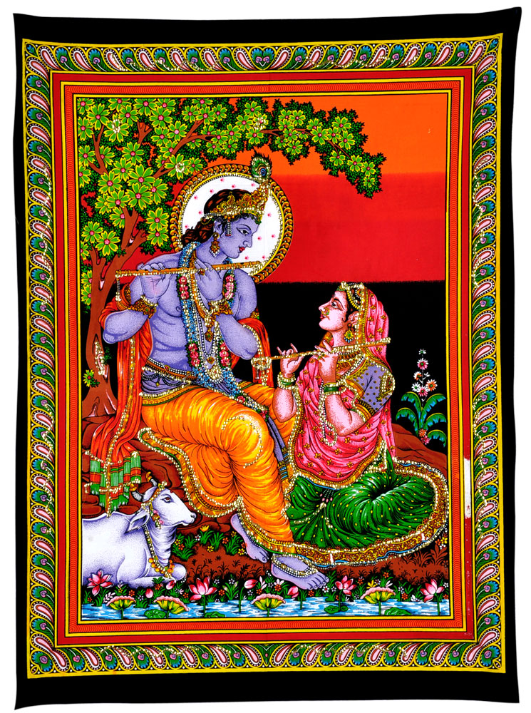 Lord Krishna Playing Flute with Radha Rani