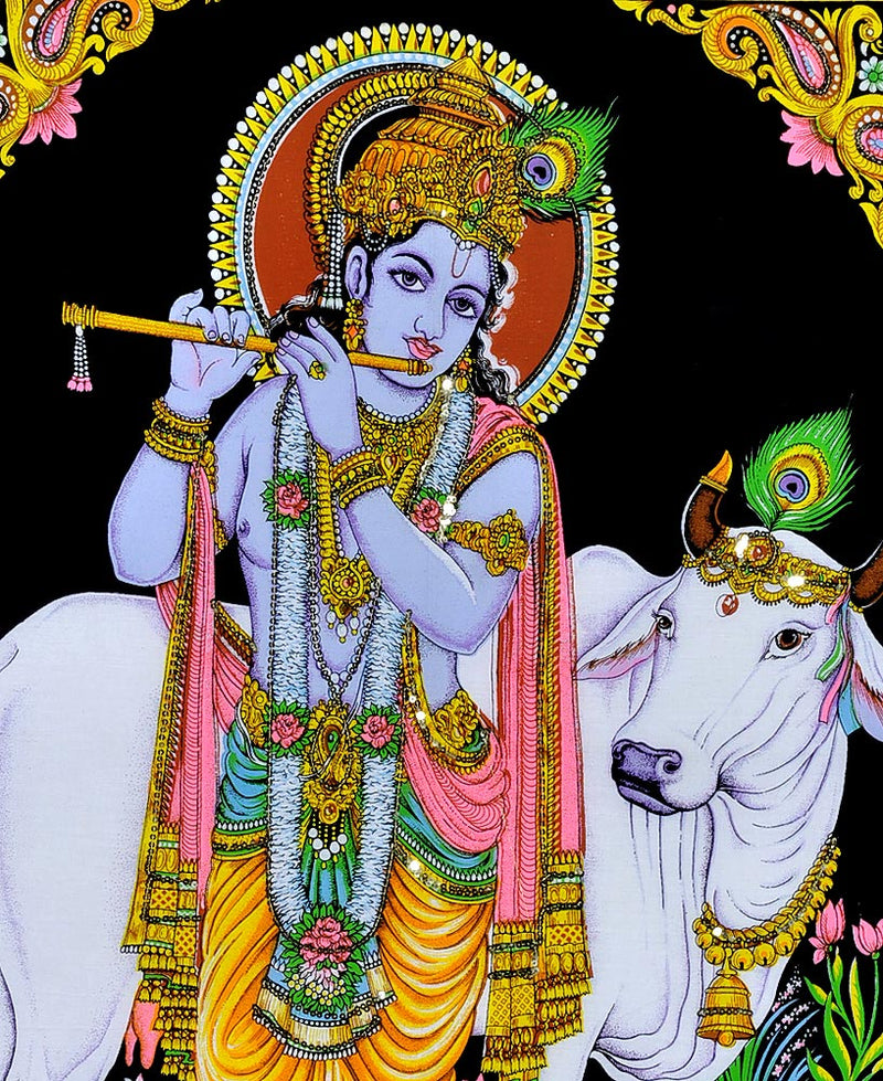 Lord Krishna Playing Flute Cotton Painting