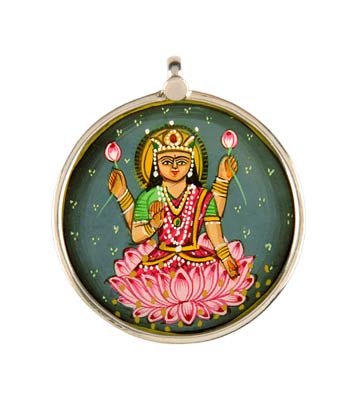 Lakshmi Goddess of Prosperity - Hand Painted Pendant