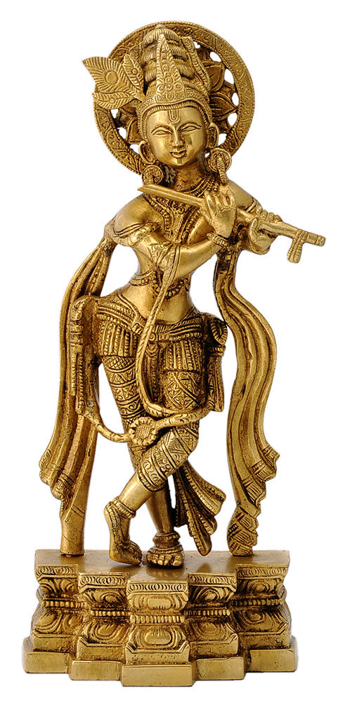 Sri Krishna Playing Flute Brass Sculpture