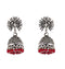 Red Beads Peacock Beautiful Indian Style Sliver Color Jhumki Earrings