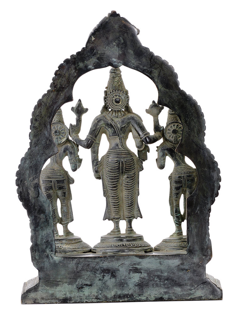 Antiquated Lord Vishnu with Consort Bhudevi and Sridevi
