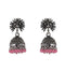 Pink Beads Peacock Beautiful Indian Style Sliver Color Jhumki Earrings
