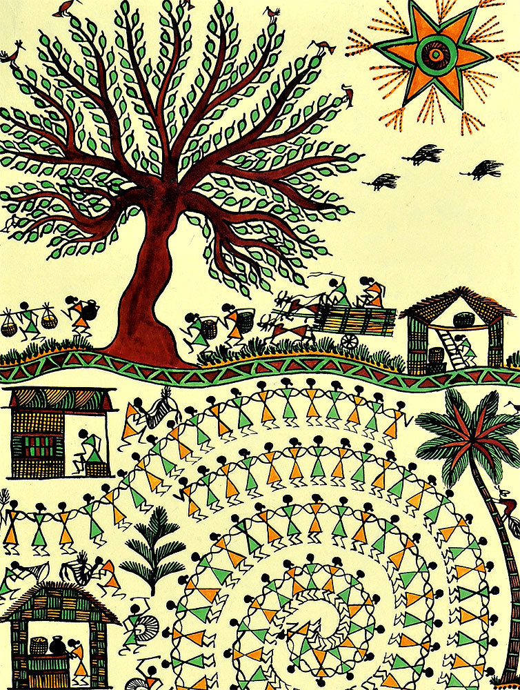 Cheerful Morning - Warli Painting