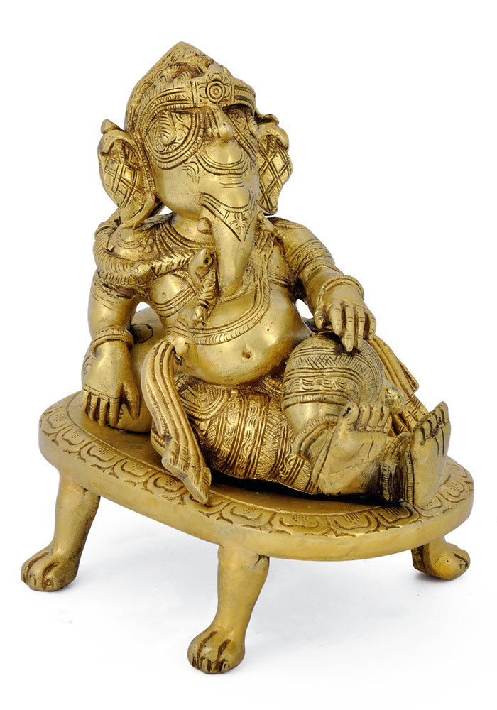 Resting Ganpati Brass Sculpture 8.50"