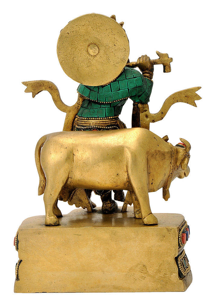Lord Krishna Playing Flute Brass Sculpture