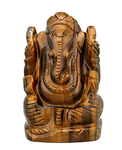 Vighneshwara Lord Ganesa - Tiger Eye Stone Statue