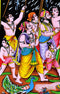 Lord Krishna Lifts Govardhan Mountain Cotton Tapestry