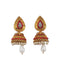 Gold Plated, White and Red Stone Studded Jhumka Earrings for Women