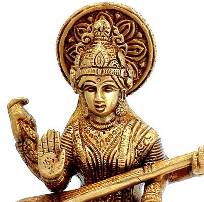 "Mayurvahini" Peacock Riding - Saraswati Brass Statuette