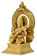 Ma Saraswati Brass Figurine with Beautiful Aureole