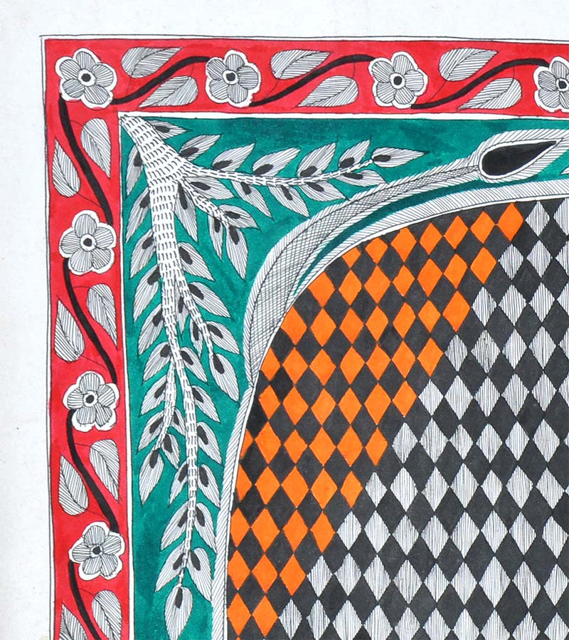 Lion and His Cub - Madhubani Painting