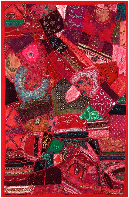 Folk Tapestry of Gujarat - Cascading Crimson