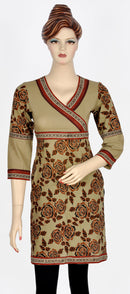 Flower Print Khaki Kurti