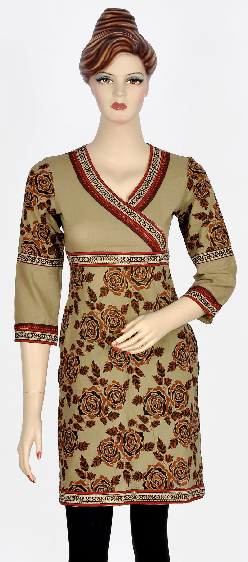 Flower Print Khaki Kurti