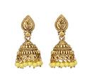 Shining Golden Jhumki with Pastel Yellow Beads