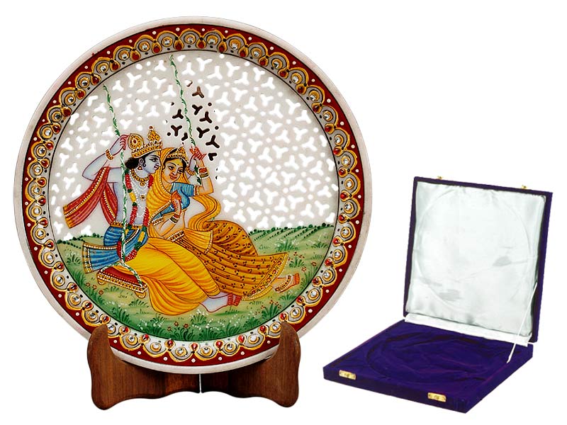 Radha & Madhava on a Swing - Marble Painting