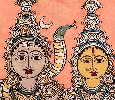 The Divine Couple Shiva Parvati - Kalamkari Painting