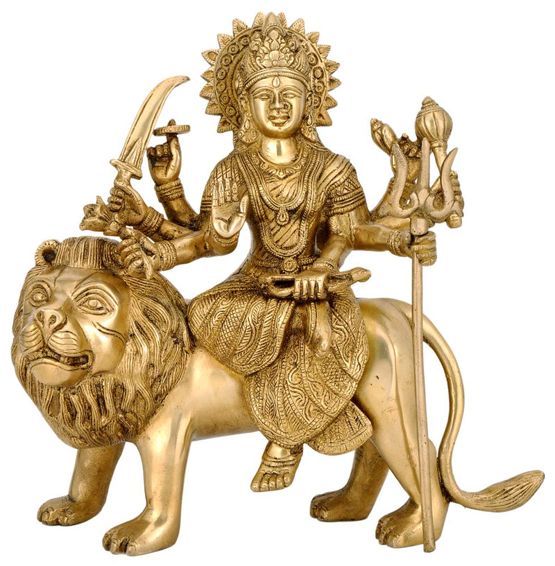 Brass Statue of Mata Sherawali 10"