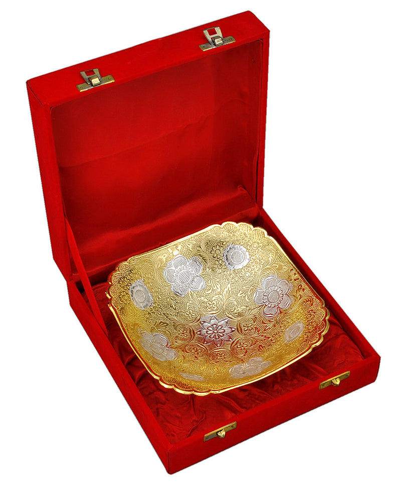 Floral Engraved Silver Plated Bowl in Velvet Box