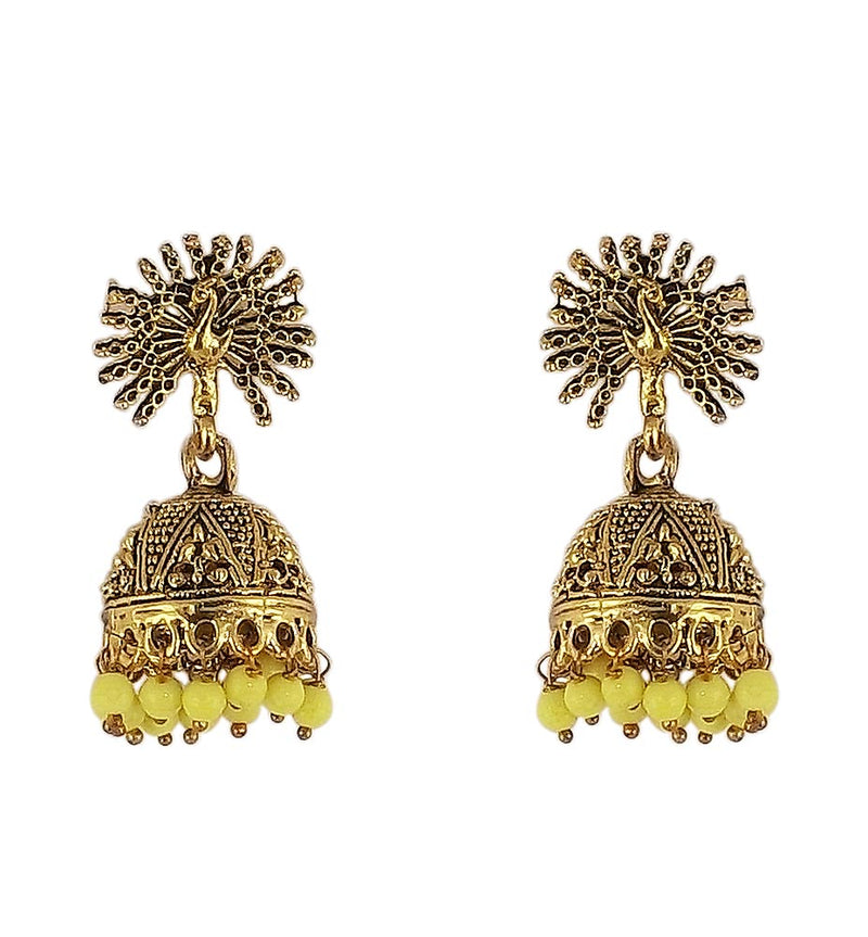Peacock Beautiful Indian Style Jhumki Earrings Yellow