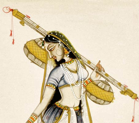Lady with Sitar - Miniature Painting
