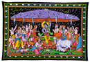 Lord Krishna Lifts Govardhan Mountain Cotton Tapestry