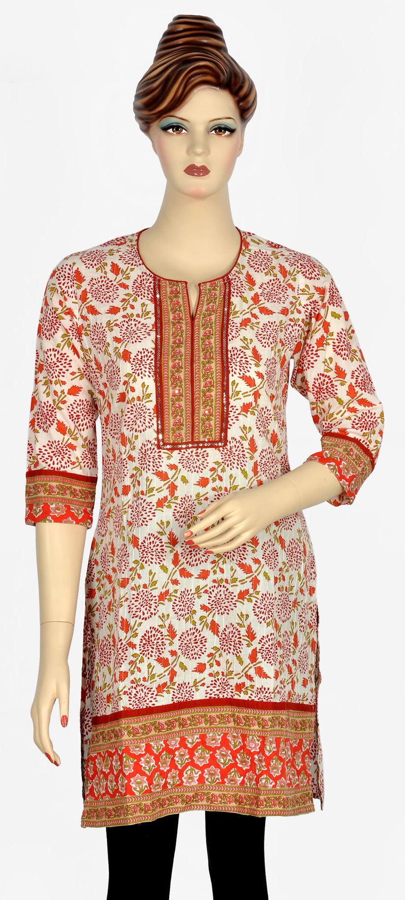 Red White Floral Kurti