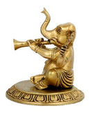 Ganesha Playing Shahnai - Brass Statuette