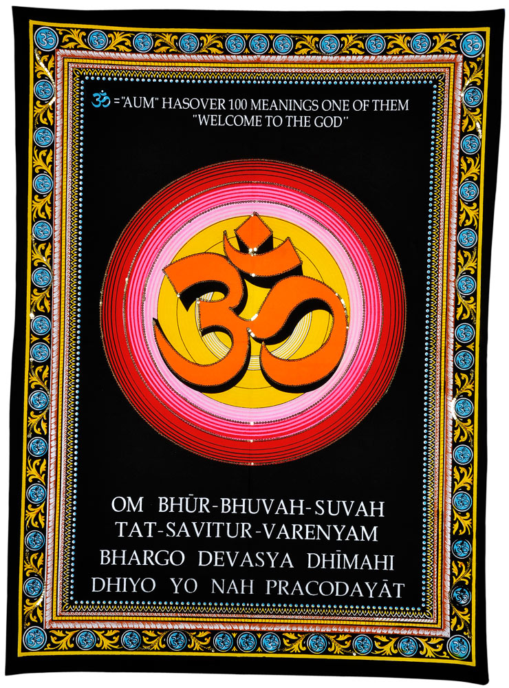 Hindu Holy Aum Tapestry with Gayatri Mantra