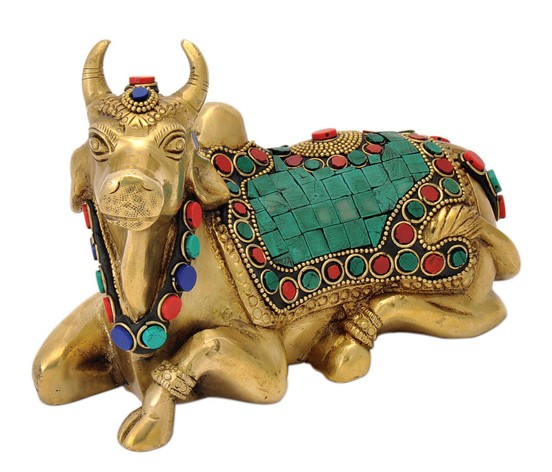 Seated Nandi Bull Ornate Brass Sculpture