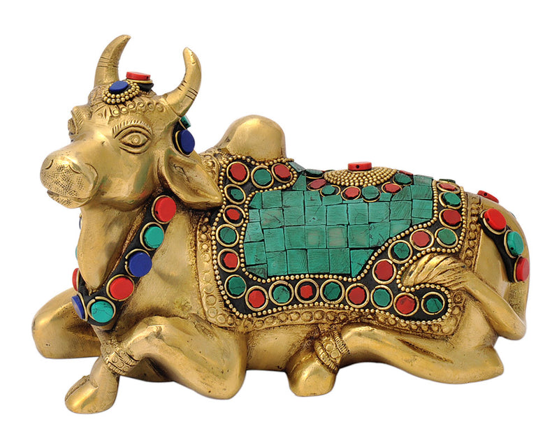 Seated Nandi Bull Ornate Brass Sculpture