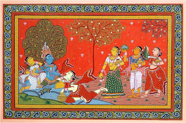 Murli Krishna with Gopis - Pata Painting