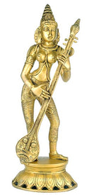 Devi Saraswati standing with Veena - Brass Statue 17"