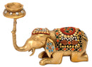 Decorated Elephant Candle Stand in Brass