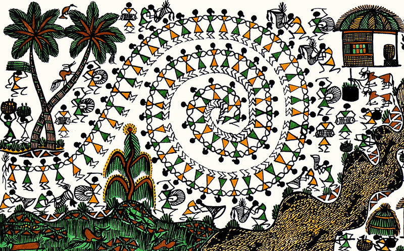 'Celebration' Handmade Warli Tribal Painting