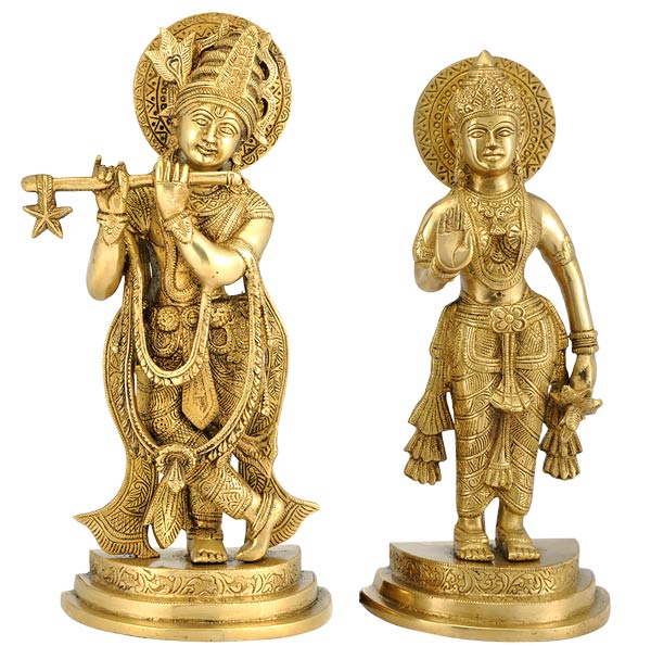 Pair of Radha Krishna Statues in Brass
