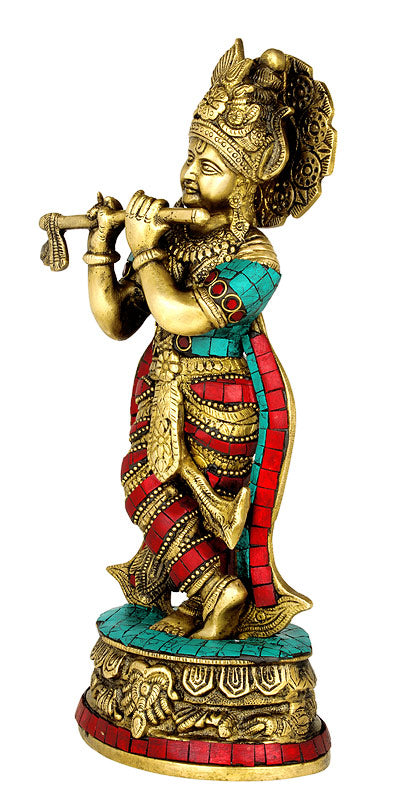 Lord Krishna Ornate Brass Statue