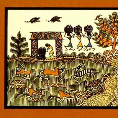 Life in Countryside - set of 2 Warli Paintings
