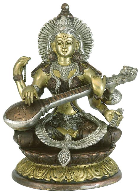"Goddess Saraswati" Fine Brass Sculpture