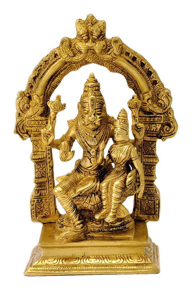 Lord Narasimha Lakshmi Brass Sculpture